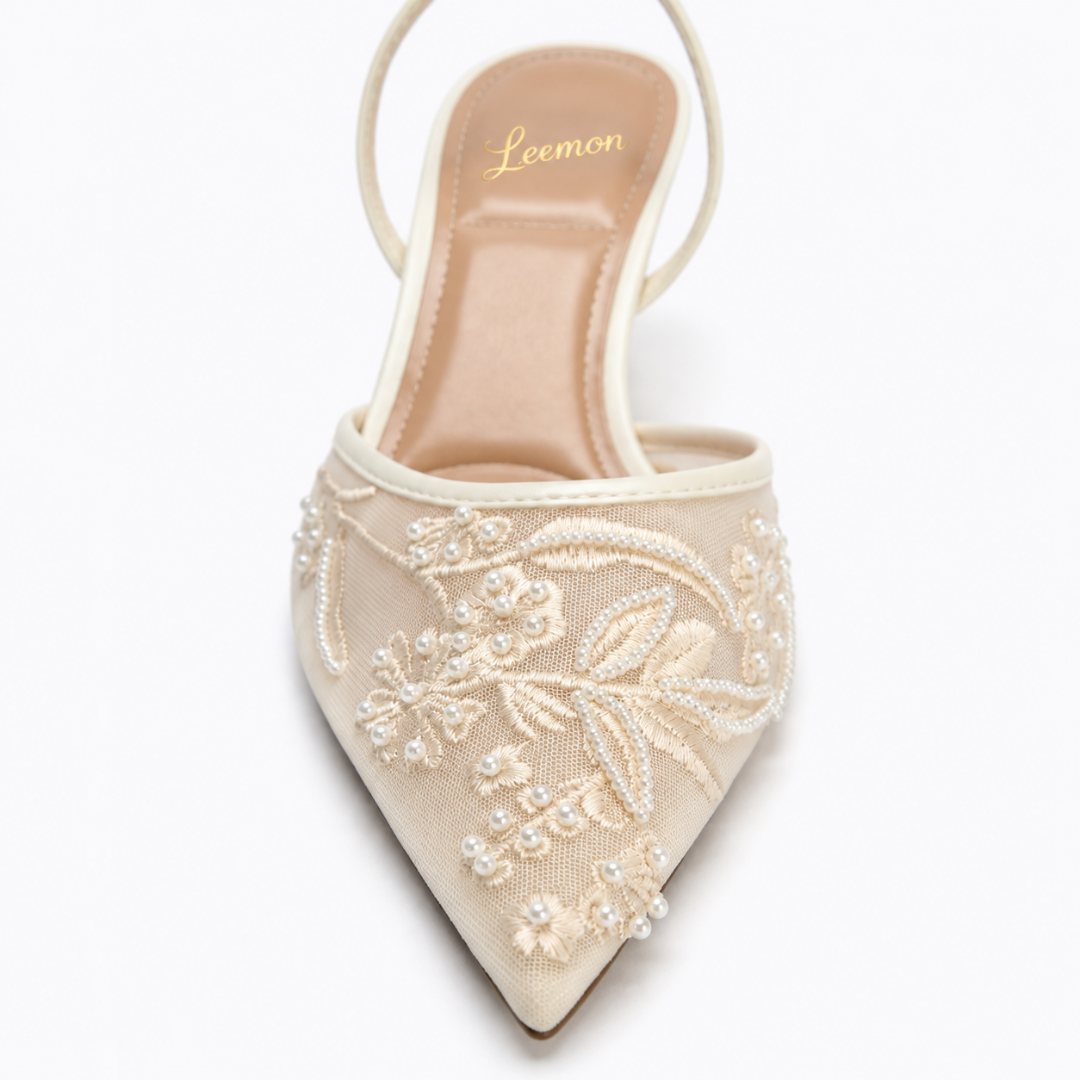 Luxury Embroidered Slingback- White