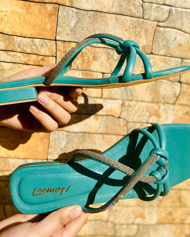 Knotted Embellished Flat Sandals-Green
