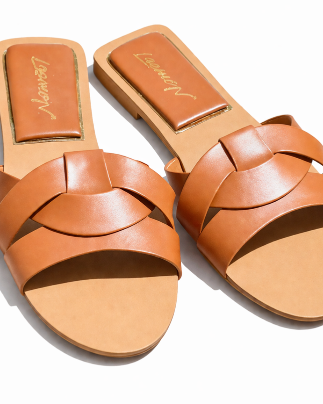 Crisscross Comfort Slides- Brown