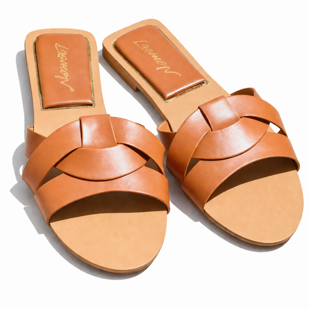 Crisscross Comfort Slides- Brown