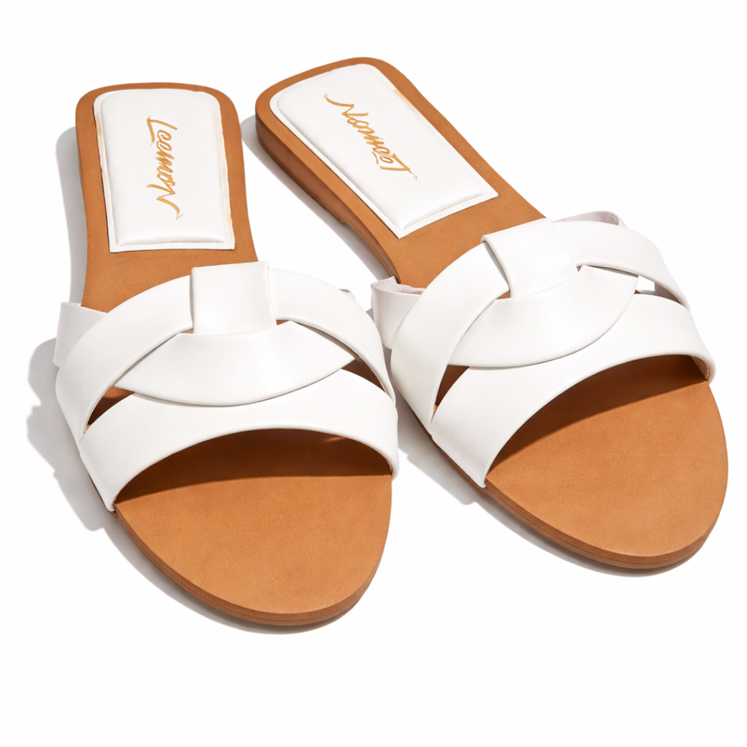 Crisscross Comfort Slides- White