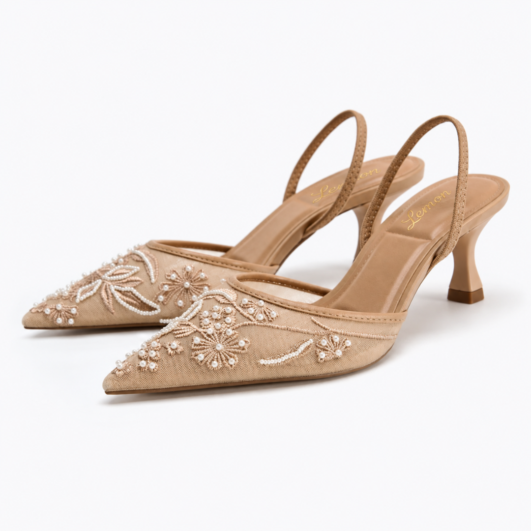 Luxury Embroidered Slingback- Beige