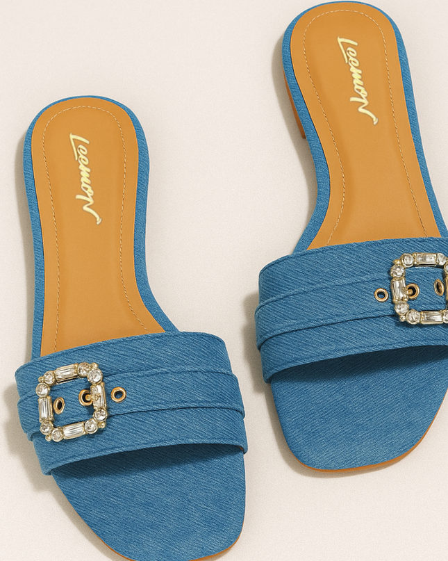 Neylana Flat Sandals-Blue Leemon Pakistan
