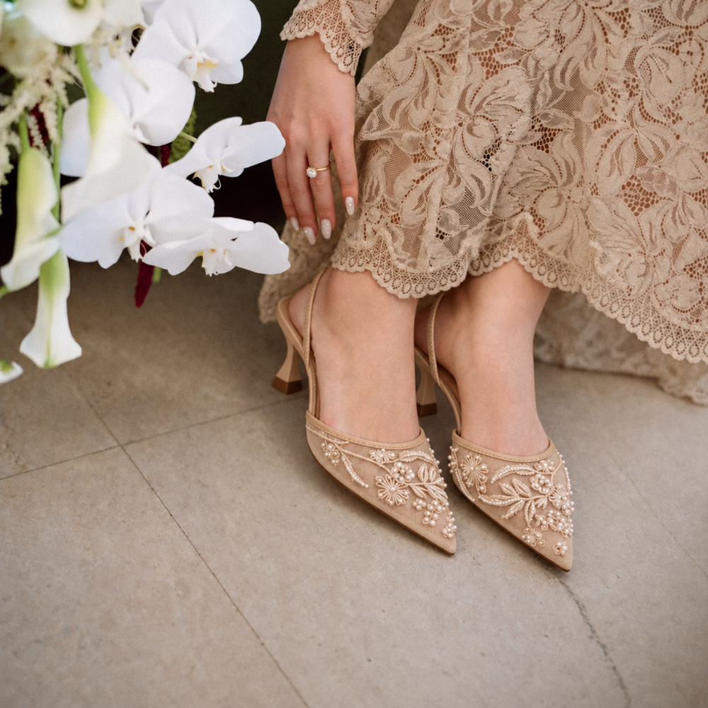 Luxury Embroidered Slingback- Beige
