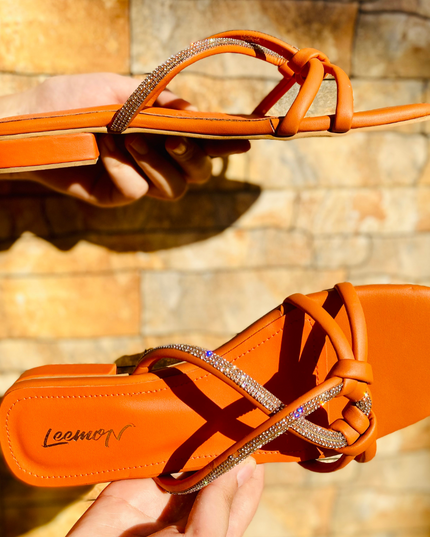 Knotted Embellished Flat Sandals-Orange