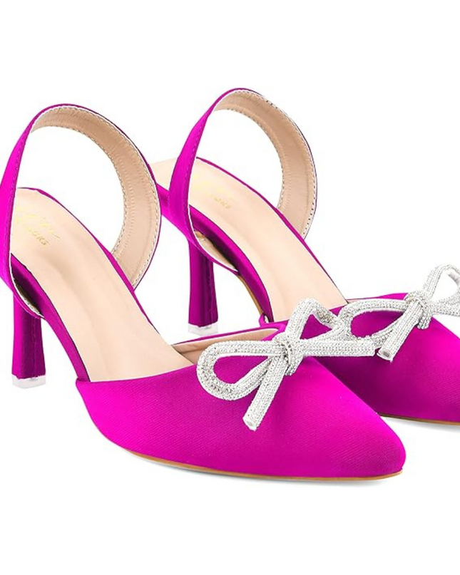 Bow Applique Kitten Sandals - Royal Pink