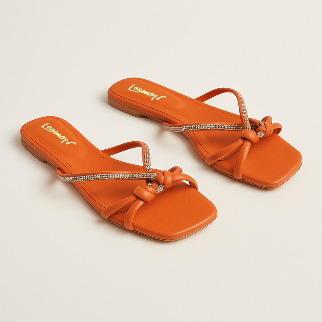 Knotted Embellished Flat Sandals-Orange