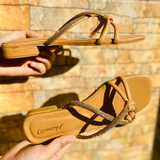 Knotted Embellished Flat Sandals- Camel