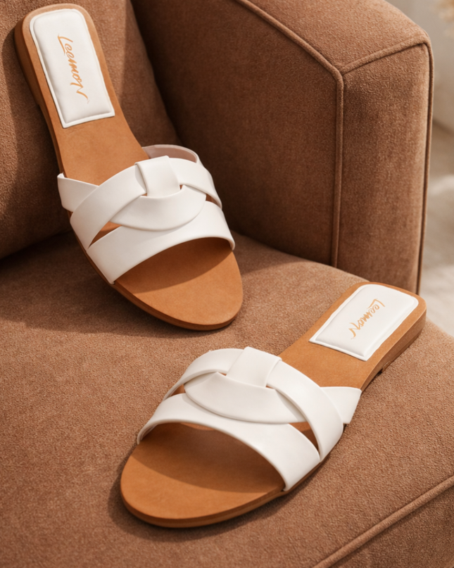 Crisscross Comfort Slides- White