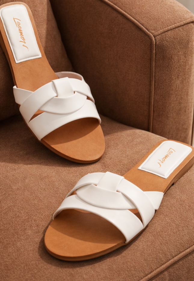 Crisscross Comfort Slides- White