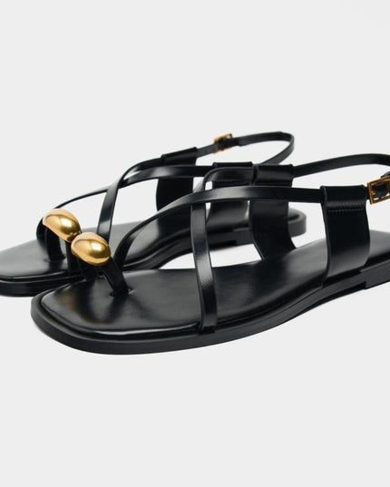 Aurelia Gold Toe Ring Sandals - Black