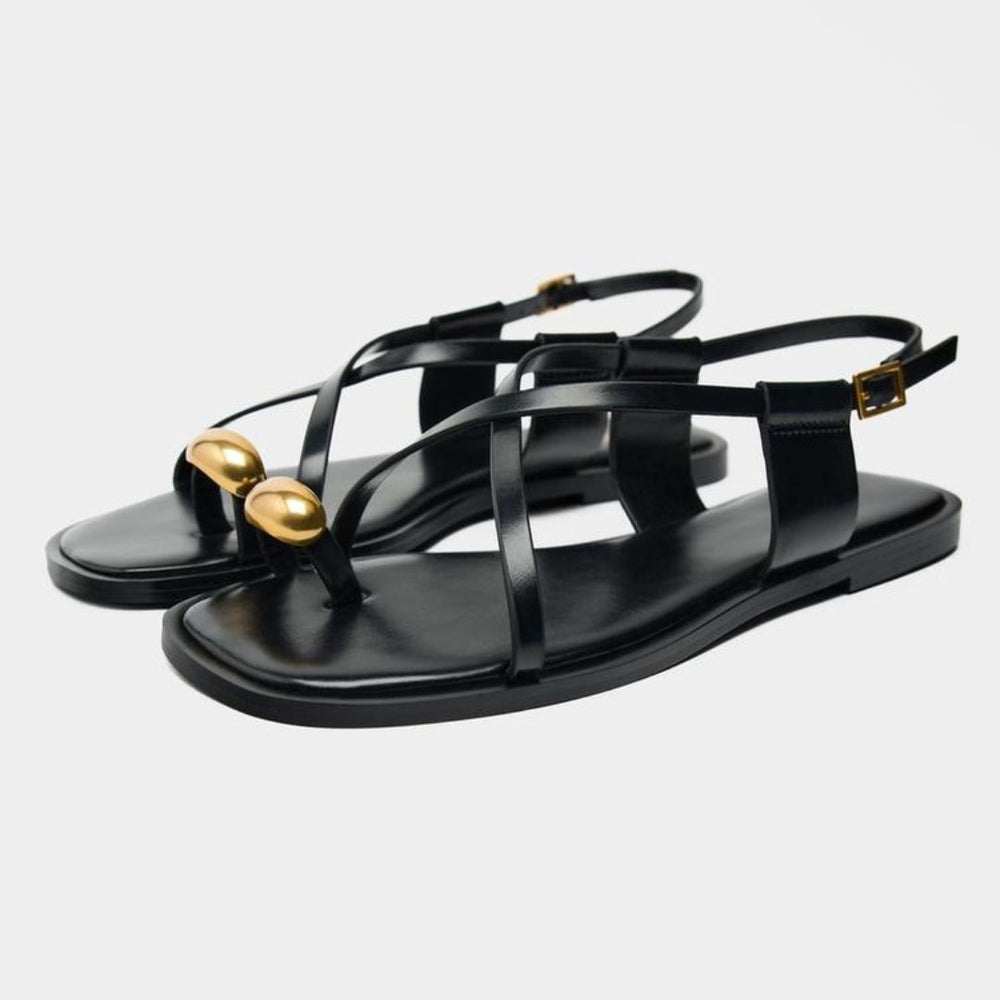 Aurelia Gold Toe Ring Sandals - Black