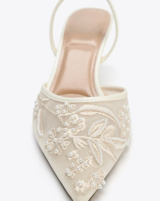 Luxury Embroidered Slingback- White