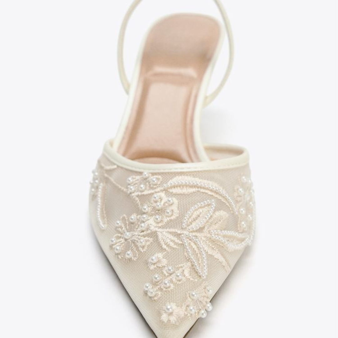 Luxury Embroidered Slingback- White