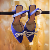 Bow Applique Kitten Sandals - Cobalt Blue