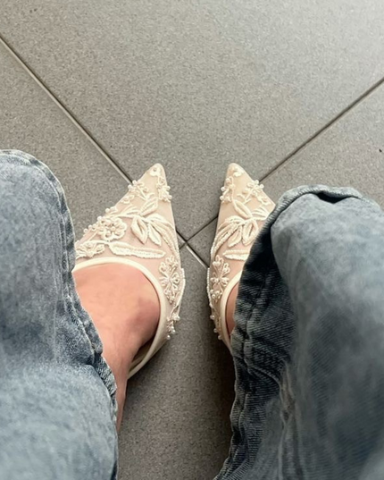 Luxury Embroidered Slingback- White