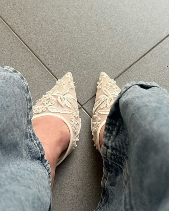 Luxury Embroidered Slingback- White