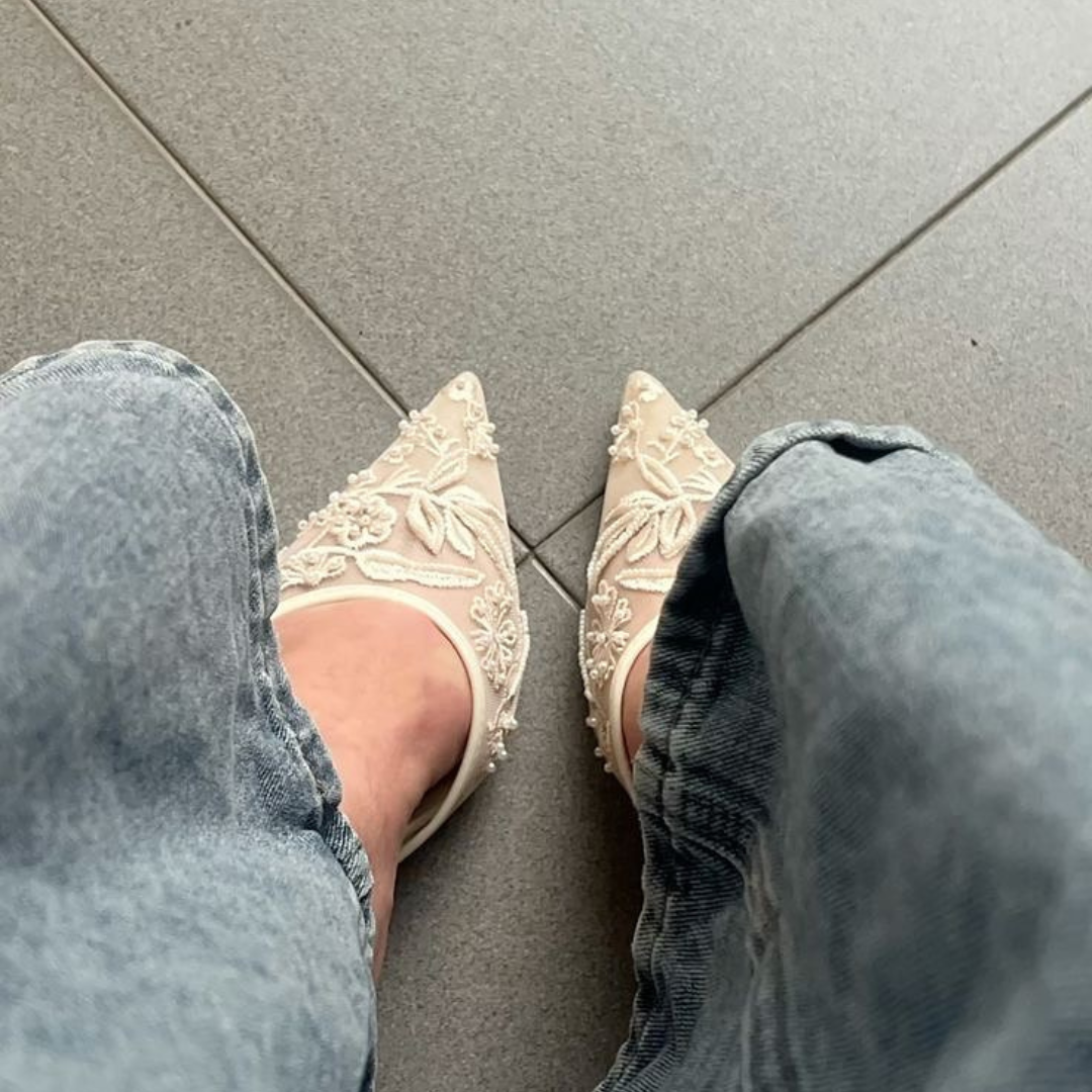 Luxury Embroidered Slingback- White
