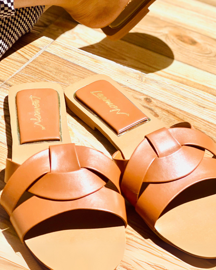 Crisscross Comfort Slides- Brown