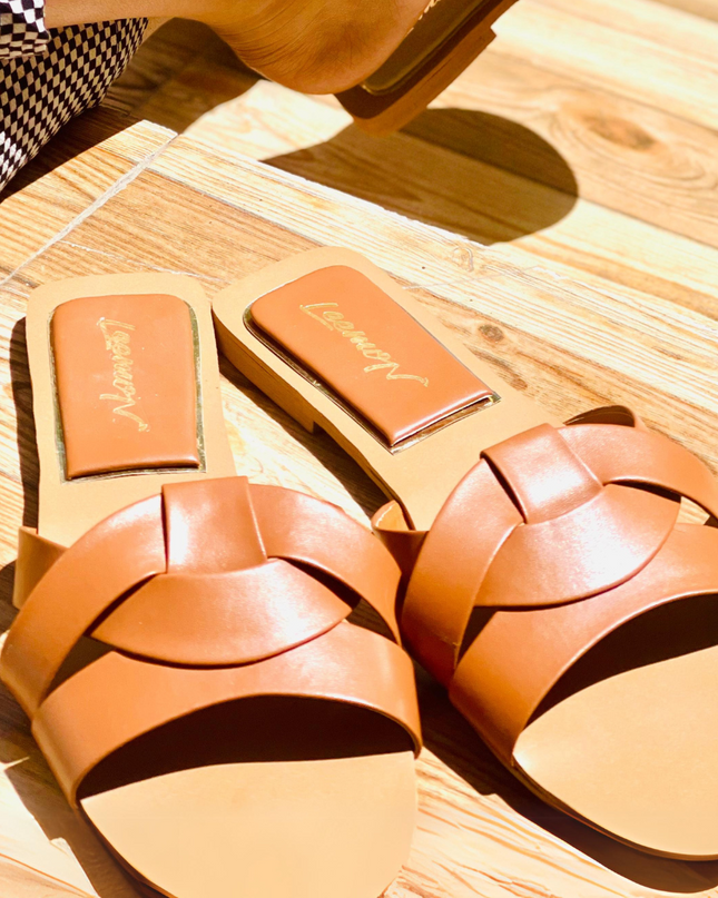Crisscross Comfort Slides- Brown