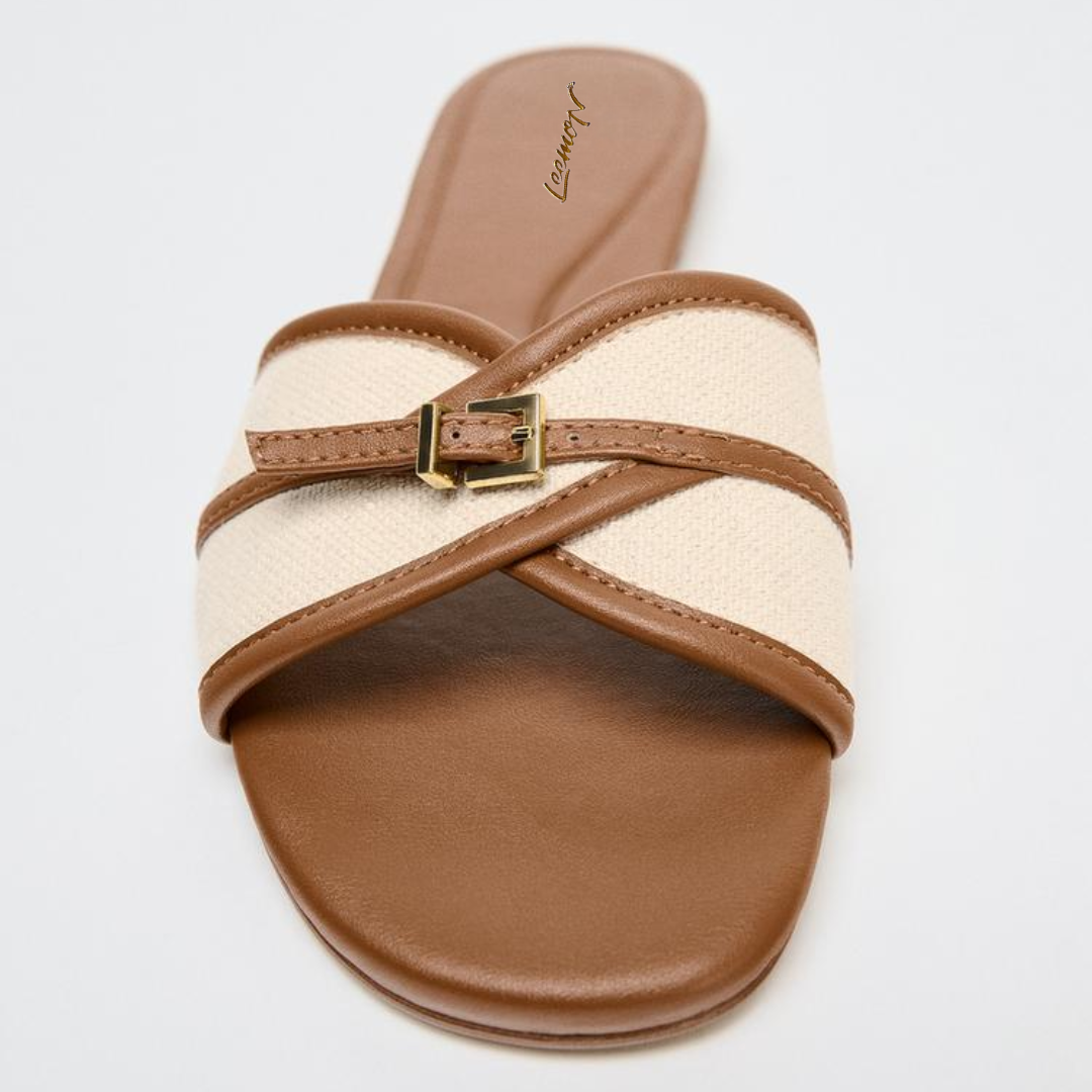Buckled Chic Flat Sandals- Brown