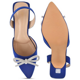 Bow Applique Kitten Sandals - Cobalt Blue