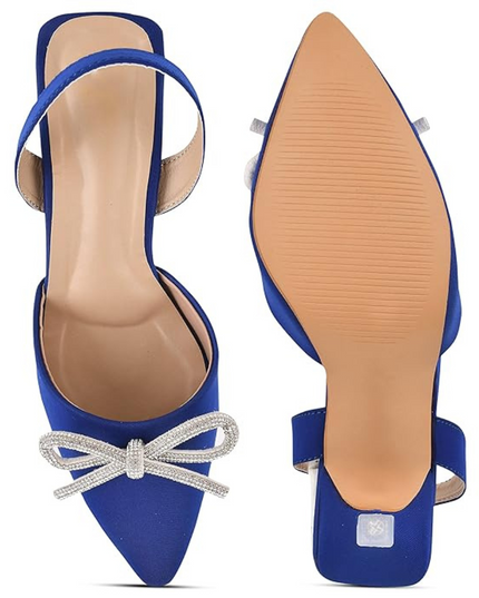 Bow Applique Kitten Sandals - Cobalt Blue