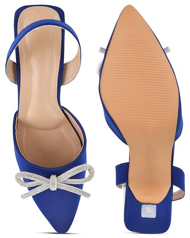 Bow Applique Kitten Sandals - Cobalt Blue