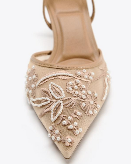 Luxury Embroidered Slingback- Beige