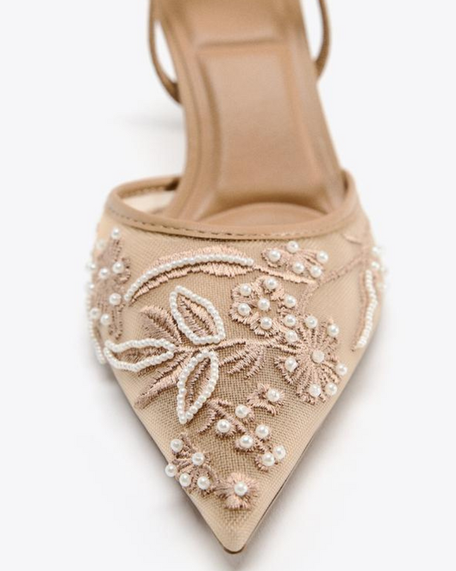 Luxury Embroidered Slingback- Beige