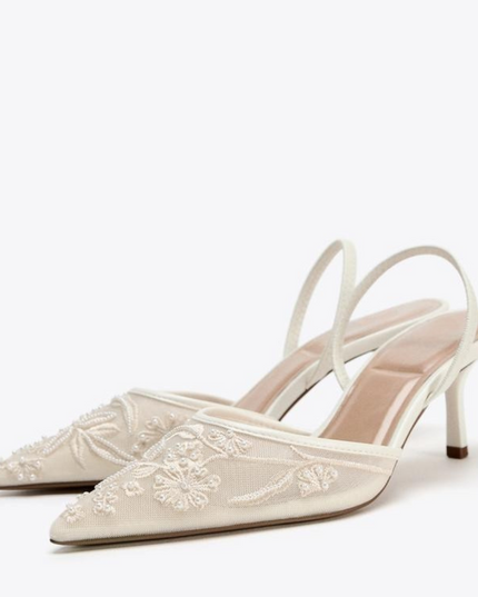 Luxury Embroidered Slingback- White