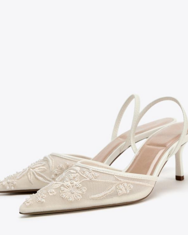 Luxury Embroidered Slingback- White