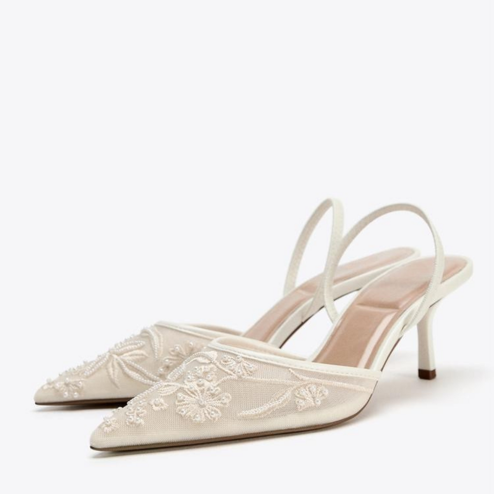 Luxury Embroidered Slingback- White