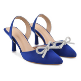 Bow Applique Kitten Sandals - Cobalt Blue