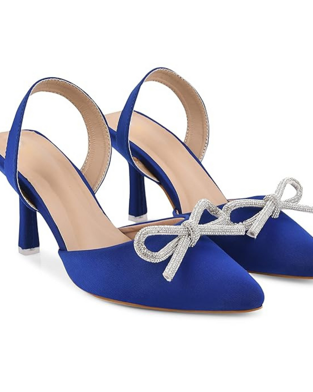 Bow Applique Kitten Sandals - Cobalt Blue