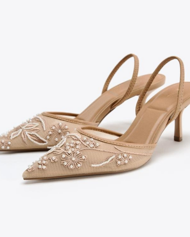 Luxury Embroidered Slingback- Beige