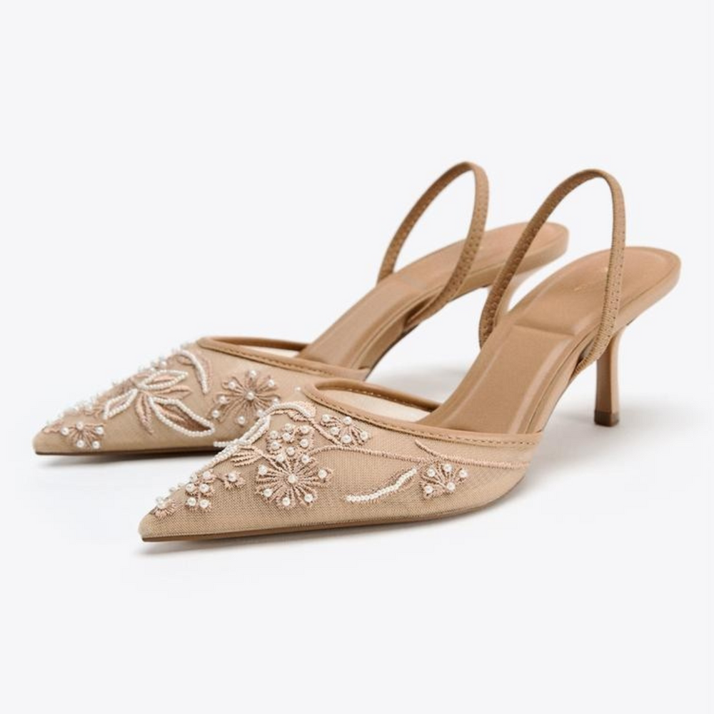 Luxury Embroidered Slingback- Beige
