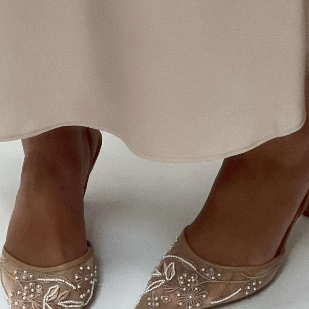Luxury Embroidered Slingback- Beige