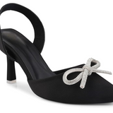 Bow Applique Kitten Sandals - Jet Black