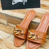 Charm Chain Flat Sandals - Brown