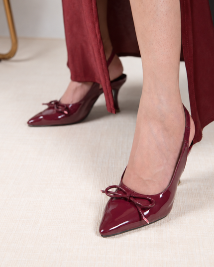 Glossy Bow Heels- Cherry Red