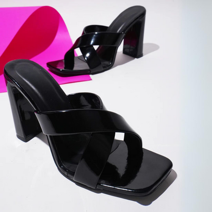 Ava Crisscross Heeled Sandal - Black Leemon Pakistan