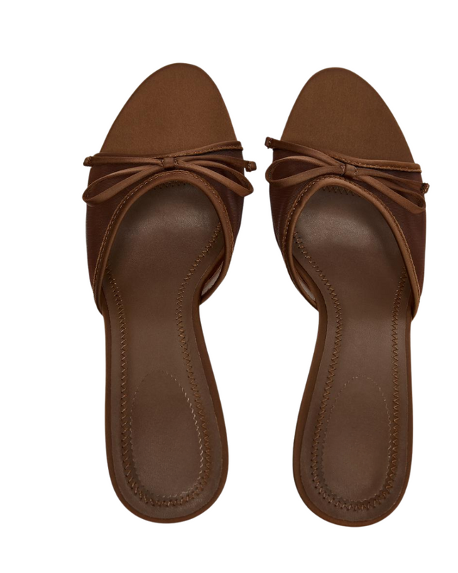 Stylish Mesh Bow Sandals- Brown