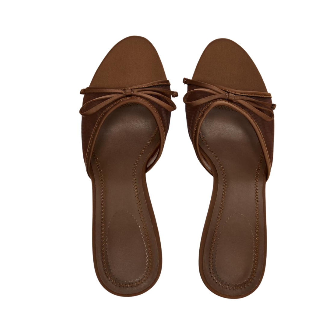 Stylish Mesh Bow Sandals- Brown
