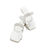 Rhinestone Toe Ring Flat Sandals -White