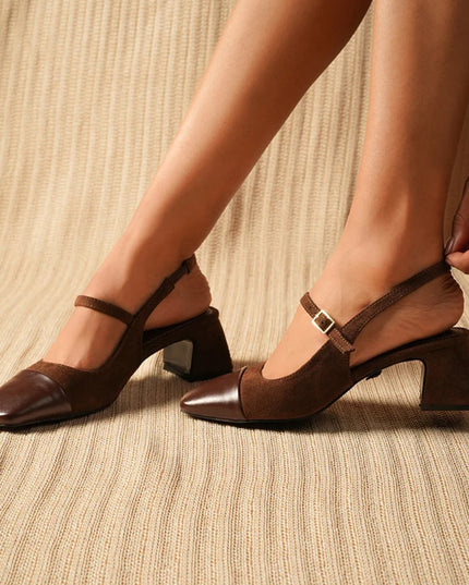 Luna Slingback Block Heels - Cocoa Grace