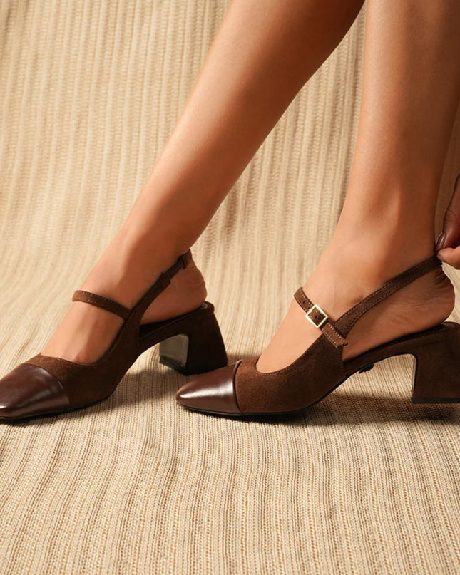 Luna Slingback Block Heels - Cocoa Grace