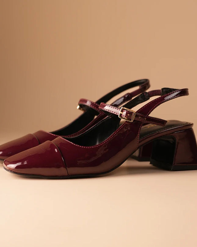 Luna Slingback Block Heels - Vintage Wine