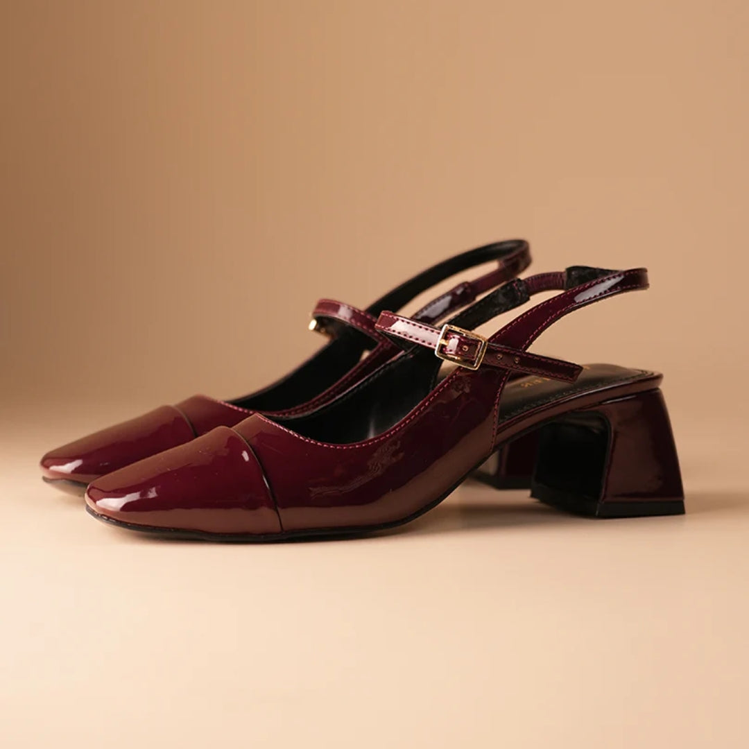Luna Slingback Block Heels - Vintage Wine