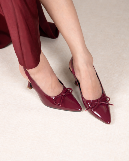 Glossy Bow Heels- Cherry Red